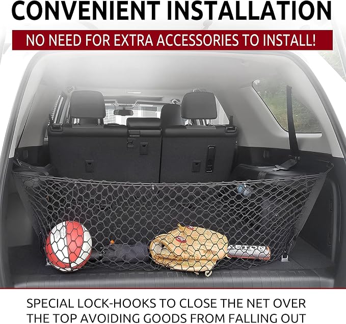 Envelope Style Automotive Elastic Trunk Mesh Cargo Net for Toyota 4Runner 3 Row Model Only 2010-2026 - Premium Trunk Organizer and Storage - Luggage Net for SUV - Best Car Organizer