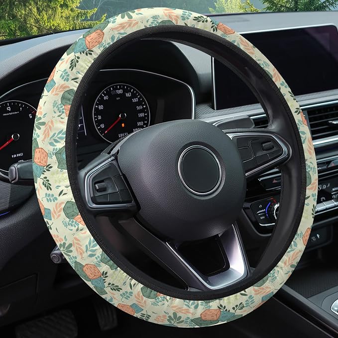 GENANY Dungeon Dice Steering Wheel Cover, Non Slip Polyester Car Wheel Protector for Car SUV Truck, Universal 15 Inch