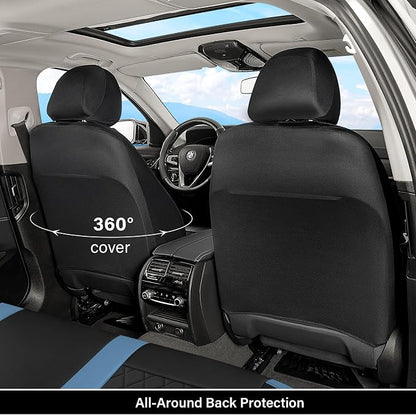 Coverado Universal Leather Seat Covers Full Set for 5 Seats – Waterproof, Durable All-Weather Protector for SUV, Pickup Truck, Sedan, Blue&Black