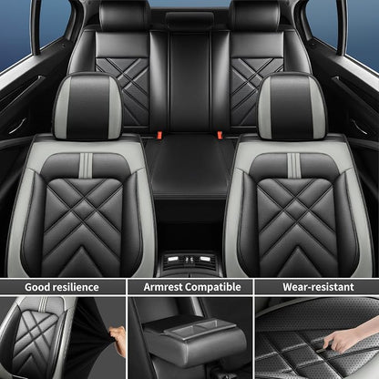 Explorer Seat Covers Custom Fit for Ford Explorer 2004-2026, Full Coverage Leather Waterproof Breathable Seat Covers, Automotive Seat Protectors, Airbag Compatible(2 Front Seats, Black Gray)