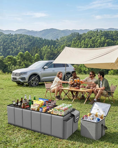 HOTOR Trunk Organizer, Sturdy Foldable with Cooler for Car & SUV, 3 Compartments, Grey, 30.90”×12.60”×10.63”