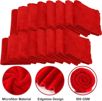 Shimeyao 30 Pcs 12.5 × 12.5 Inch Edgeless Microfiber Plush Towels for Cars Detailing Drying Wash Polishing Absorbent Cleaning Cloths, 500 GSM (Red)