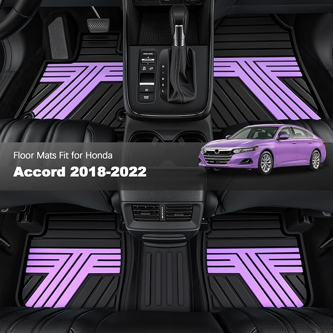 Floor Mats Fit for 10th Gen Honda Accord 2022 2021 2020 2019 2018 Sedan (Gasoline & Hybrid), All Weather Rubber Custom Fit Anti-Slip Floor Liners,1st & 2nd Row, Black & Purple
