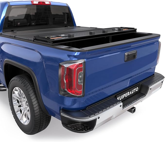 KUIPERAUTO Hard Folding Quad 4-Fold Tonneau Cover Compatible with 2025 2026 Chevy Silverado GMC Sierra 1500/2019-2026 Chevy Silverado GMC Sierra 1500 (ONLY New Body) Fleetside 5.8FT Truck Bed Cover