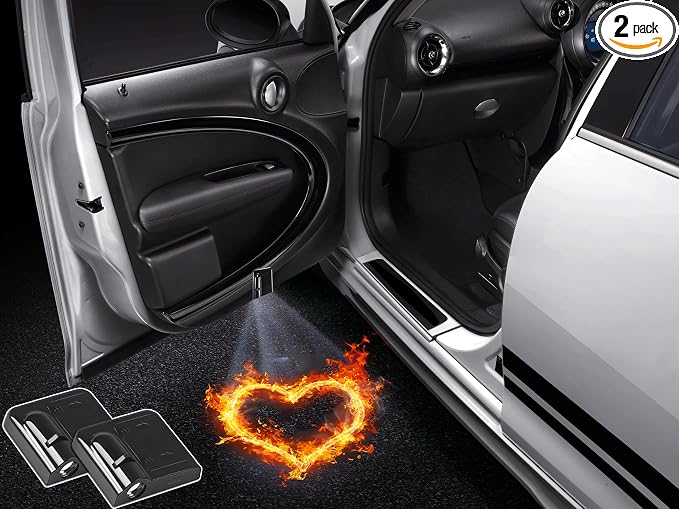 NewL 2 Pcs Led Car Door Welcome Light Logo for Red Fire Heart Symbol Projector Lights Ghost Shadow Light
