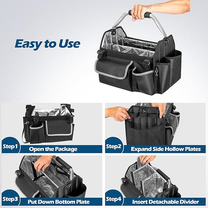 HODRANT Wearable Detailing Caddy, Quick Load Collapsible Car Care Bag with Handle & Shoulder Strap, Detail Carry Organizer with Multi Pockets for Auto Cleaning Supplies & Vehicle Wash Tools, Bag Only