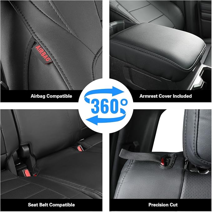 coverdream Tacoma Hybrid Leather Seat Covers Full Set for 2024-2026 Toyota Tacoma TRD Sport,TRD Off-Road,Limited,Trailhunter,Fully Covered,Luxury Waterproof Car Seat Protector(Black & Diamond)