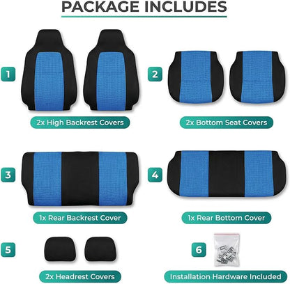 FH Group Automotive Full Car Seat Covers for SUV, Trucks, Sedan and More - Universal Fit Front High Back & Rear Solid Bench Design Interior Accessories - 3D Air Mesh Fabric Center Panel - Blue