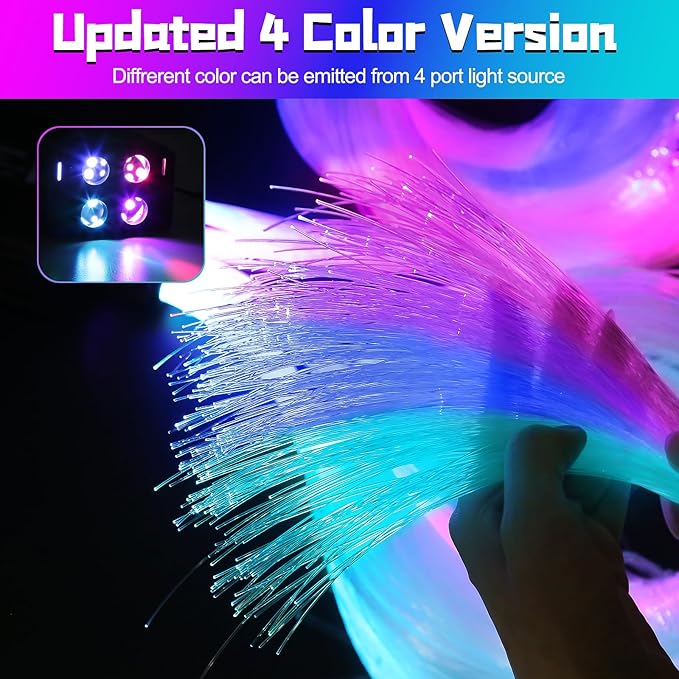 Car Starlight Headliner Kit, 4 Colors 32W Twinkle & Meteor Fiber Optic Ceiling Lights, 2 in 1 Light Engine 500pcs*0.03in*13.1ft+240 RGBW Shooting Stars Lights for Car Home Roof Décor