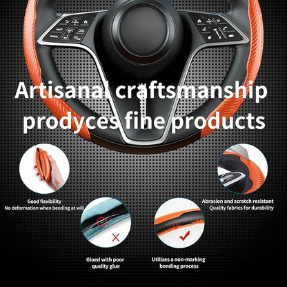 Carbon Fiber Steering Wheel Cover, 2-Piece Set Anti-Skid Comfortable Grip Segmented Butterfly Design, Easy Snap-On Installation Universal Fit 99% Cars, Orange