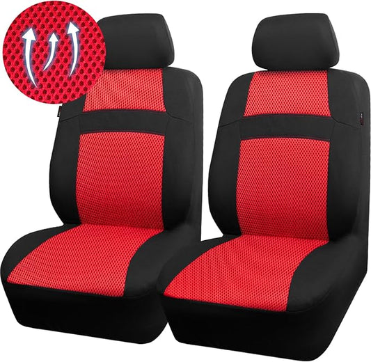 CAR PASS Car Seat Covers Front Seats Only, 3D Air Mesh Car Seat Cover with 5mm Composite Sponge Inside,Airbag Compatible Universal Fit for SUV,Vans,sedans, Trucks, Automotive Interior Covers(Black Red
