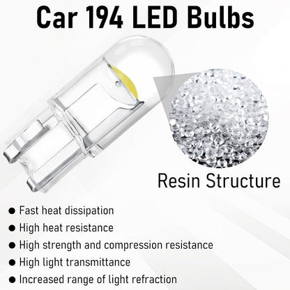 30 PCS Car 194 LED Bulbs, 168 2825 W5W T10 Wedge COB LED Replacement Bulb, 6000K License Plate Light Bulb, Error Free Interior Bulb for Dashboard Light, Dome Lights,License Plate Lights (White)