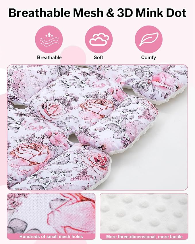 Infant Car Seat Insert with Extra Headrest, Adjustable Carseat Head Support for Preemie to Toddler, 2 in 1 Breathable Air Mesh Car Seat Insert for Newborn, Mink Dot Baby Car Seat Cushion for Stroller