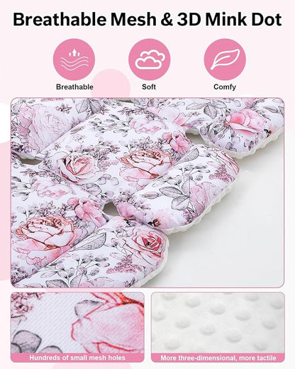 Infant Car Seat Insert with Extra Headrest, Adjustable Carseat Head Support for Preemie to Toddler, 2 in 1 Breathable Air Mesh Car Seat Insert for Newborn, Mink Dot Baby Car Seat Cushion for Stroller
