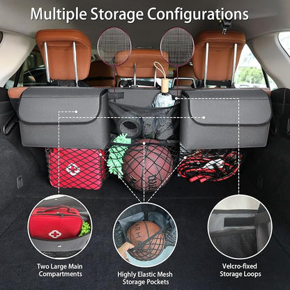 Deluxe Trunk Organizer, Grey, Compact & Mid Size SUV | Backseat Hanging, Waterproof Collapsible, 6 Pockets, Reinforced No-Sag Design