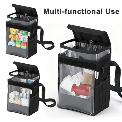Ryhpez Car Trash Can with Clear Window, Multipurpose Car Organizer Storage for Baby Travel Essentials, Leakproof Car Garbage Bin with Removable Liner for Backseat Console (2.1Gallon/8L)