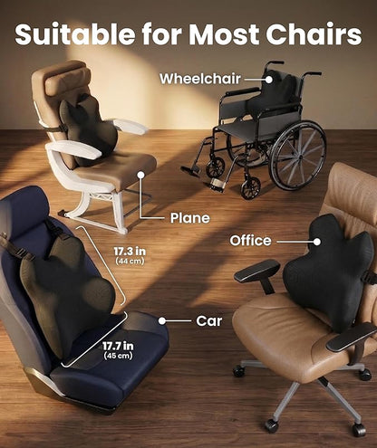 Everlasting Comfort Lumbar Support Pillow for Office Chair - Memory Foam Back Cushion for Car Seat - Promotes Better Posture, Back Pain Relief - Ideal Gaming and Desk Chairs Work and Home Essentials