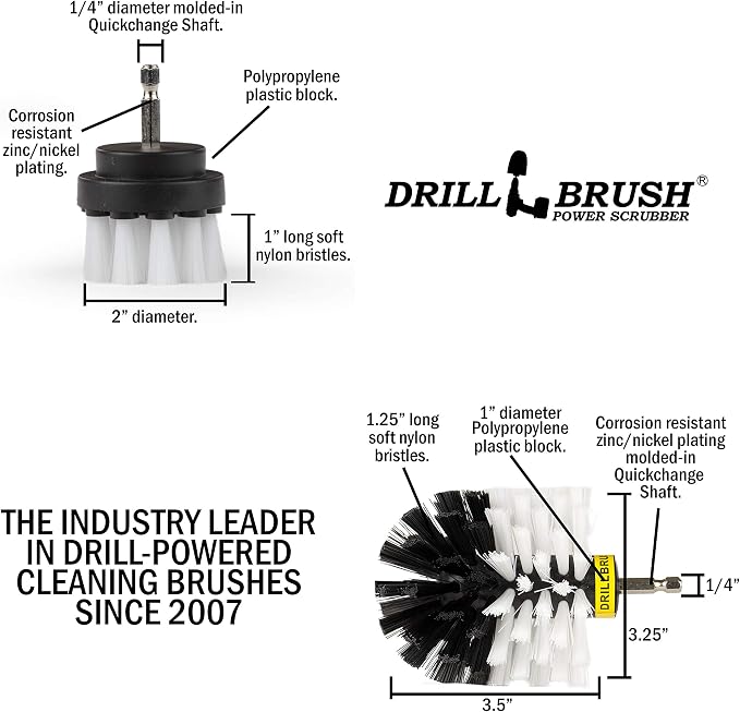 Car, Motorcycle, Truck, Boat - Cleaning Supplies – Drill Brush – Soft White Detailing Brush Kit - Car Wash - Spin Brush - Wheel Cleaner - Interior, Vinyl, Upholstery, Fabric, Leather Seat Cleaner