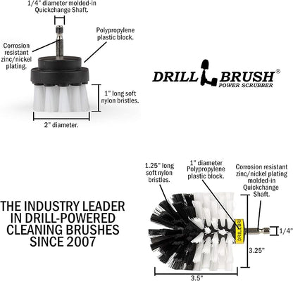 Car, Motorcycle, Truck, Boat - Cleaning Supplies – Drill Brush – Soft White Detailing Brush Kit - Car Wash - Spin Brush - Wheel Cleaner - Interior, Vinyl, Upholstery, Fabric, Leather Seat Cleaner