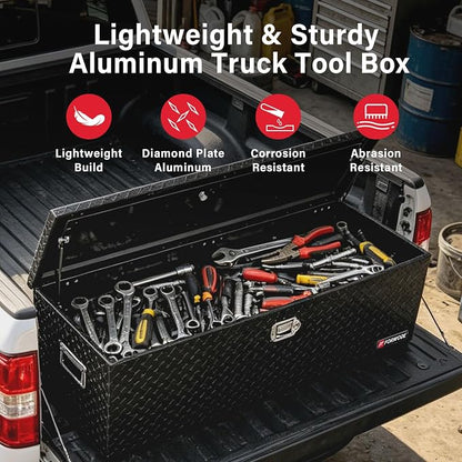 FORWODE 48 Inch Aluminum Truck Tool Box Lockable Truck Bed Tool Box Waterproof Truck Bed Storage Box with Gas Struts & Side Handle Truck Tool Chest for Pickup, Truck Bed, RV, Trailer & Garage (Black)