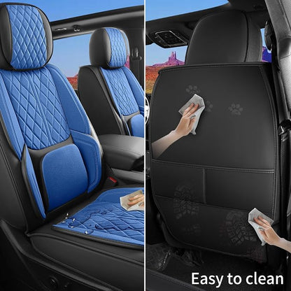 Custom Fit Chevy Silverado GMC Sierra 1500 2007-2026 2500/3500 HD Crew Cab Full Set Car Seat Covers - 5 Pack, Premium Faux Leather Truck Seat Protector with Airbag Compatible Design, BlackBlue
