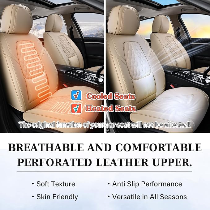 Coverado Seat Covers, Car Front Seat Covers with Backrest, Nappa Leather Car Seat Protectors,Waterproof &Breathable,Anti-Slip Automotive Seat Cushion, Universal Fit for Most Vehicles,2Pcs Beige