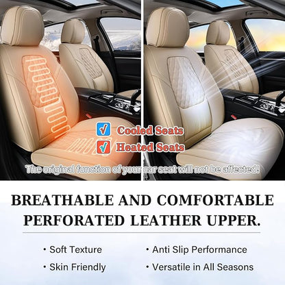 Coverado Seat Covers, Car Front Seat Covers with Backrest, Nappa Leather Car Seat Protectors,Waterproof &Breathable,Anti-Slip Automotive Seat Cushion, Universal Fit for Most Vehicles,2Pcs Beige