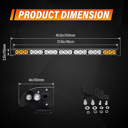 AUXTINGS 38 inch Single Row Dual Color LED Light Bar 210W Off Road Light Bar White Amber Combo LED Work Light Truck UTV 4x4 Cars SUVs ATVs Boats Fog Driving Light with Wiring Harness kit