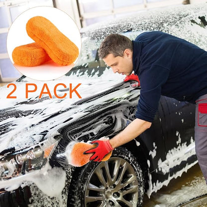 Tanlade 2 Pcs Large Car Wash Sponge for Cleaning, The Microfiber Sponges for Car Washing Supplies, Trucks and Motorcycles (Orange)