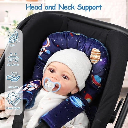 SWESEN Infant Car Seat Insert with 2 Strap Pads, Super Soft Carseat Head and Body Support for Baby Boys and Girls, Reversible Newborn Car Seat Insert Cushion for Strollers, Bouncers, Space