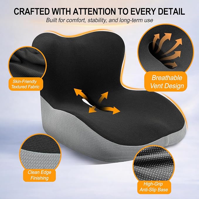 Allaboutsla Memory Foam Car Seat Cushion with Lumbar Support, L-Shaped Ergonomic Design for Long Driving, Pressure-Relief Comfort for Car, SUV, Semi Truck & Office Chair