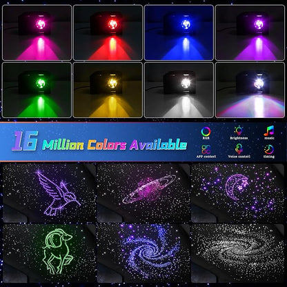 Fiber Optic Car Starlight Headliner Kit, Twinkle & Sound Activated RGBW 16W 200pcs*0.03in*6.5ft Fiber Strands Car Star Roof Lights with APP& Remote Controlled, Ceiling Star Lights for Home/Car Decor