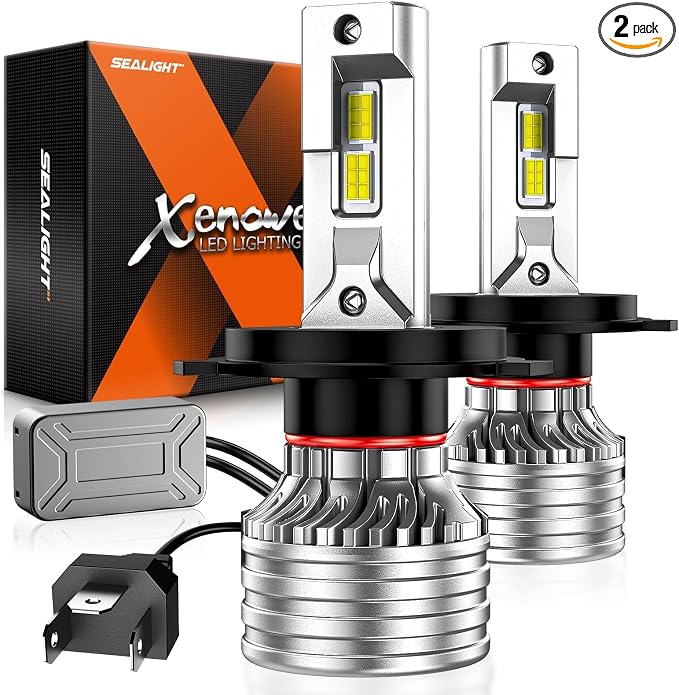 SEALIGHT H4 Bulbs, 90,000LM 14X Brightness, 9003 HB2 H4 6500K Cool White LED Bulbs, IP68 Waterproof 70000Hrs Lifespan, No Flickering, 1Mins Installation, 2 Pack