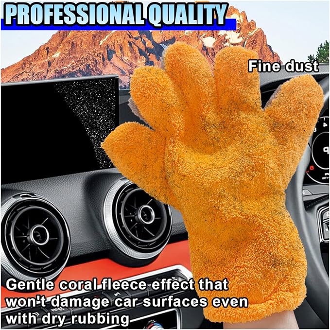 5 Finger Coral Fleece Car Wash Mitt, No Scratch Microfiber Wash Mitt Auto Cleaning Glove with Elastic Wrist Cuff, Reusable Double Sided Washing Glove Vehicle Dusting Mitt for Car Detailing (1PC)