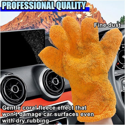 5 Finger Coral Fleece Car Wash Mitt, No Scratch Microfiber Wash Mitt Auto Cleaning Glove with Elastic Wrist Cuff, Reusable Double Sided Washing Glove Vehicle Dusting Mitt for Car Detailing (1PC)