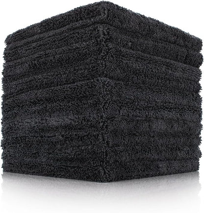 The Rag Company - Creature Edgeless Auto Detailing Towels (10-Pack) Professional 70/30 Blend, Dual-Pile Plush Microfiber, Buffing & Polishing, 420gsm, 16in x 16in, Black