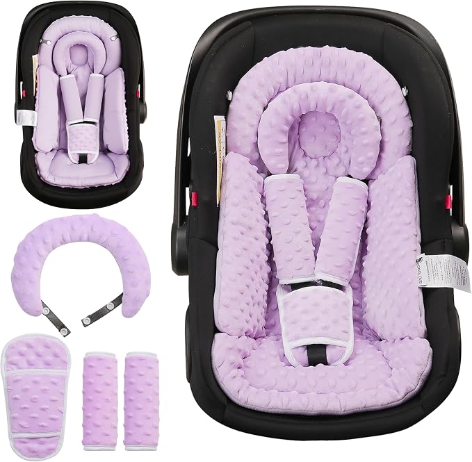 BOMOLOUR Infant Car Seat Insert with Removable Cushion for Baby Preemie Newborn Infant, Reversible carseat Insert Head Body Support Fits for Stroller, Baby Swing, Rocker, Bouncer, Bassinet - Purple