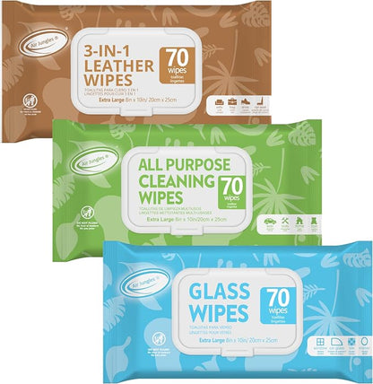 Air Jungles Car Interior Cleaning Wipes Set 210 Count, XL 8" x 10" Wipe for Car Leather Seat, Windshield Window Mirror Cleaning, Steering Wheel & Vinyl Cleaning, Multi-Purpose Wipes