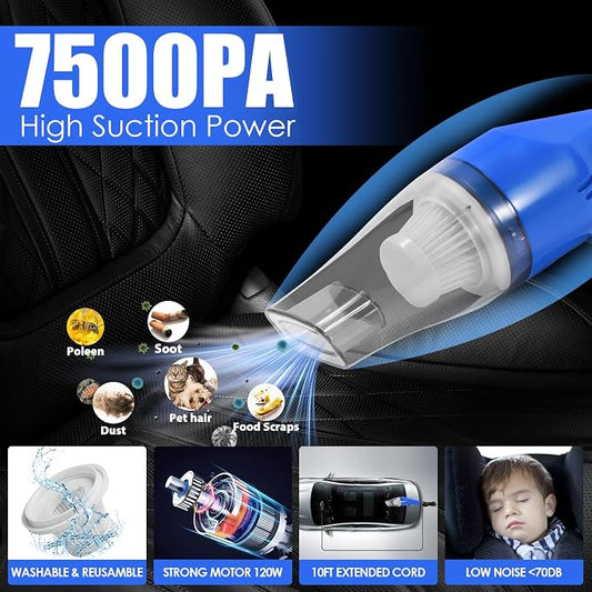 18PCS Car Cleaning Kit, Car Interior Detailing Kit with Blue High Power Handheld Vacuum, Detailing Brush Set, Windshield Cleaner, Cleaning Gel, Complete Auto Accessories for Men, Women
