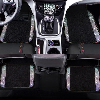 CAR PASS 23 PCS Bling Diamond Car Accessories Set for Women, Leather Car Seat Covers Full Set Sparkly Rhinestone15'' Steering Wheel Covers Shining Diamond Floor Mats Car Interior Sets, Multicolor