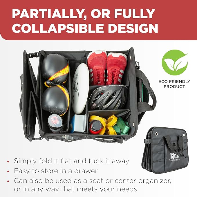 TRUNKCRATEPRO XL Heavy-Duty Trunk Organizer – Reinforced SUV & Truck Cargo Storage with 6 Adjustable Compartments, Non-Slip Base & Securing Straps (Foldable Design, Grey)