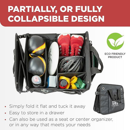 TRUNKCRATEPRO XL Heavy-Duty Trunk Organizer – Reinforced SUV & Truck Cargo Storage with 6 Adjustable Compartments, Non-Slip Base & Securing Straps (Foldable Design, Grey)