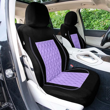 Universal Fit Diamond Stitched Flat Cloth Car Seat Covers Full Set - Purple