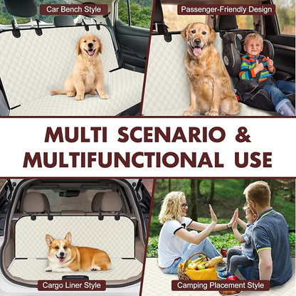 NECKORY Backseat Cover for Dogs, Waterproof and Non-Slip Pet Bench Seat Covers, Car Seat Protector for Back Seat, Universal Size Rear Car Seat Cover Fits Cars, Trucks and SUVs, L-Beige&Black