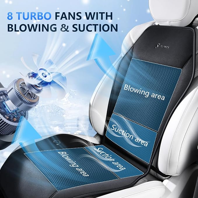 FLORICH Cooling Seat Covers Ventilated Car Seat Cover with 8 Turbo Fans 12V-24V 3-Speed Adjustable Car Seats Cooling Pad Cushion Universal Fit for Car SUV Truck Van Summer Driving