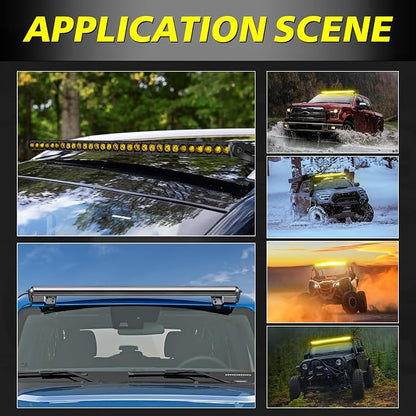 40 Inch Amber LED Light Bar Kit, AKD Part 210W OSRAM LED Slim Single Row Light Bar w/Wiring Harness Black Cover Driving Light Roof Lights for Truck UTV SUV Toyota Can-Am Honda Bronco Subaru