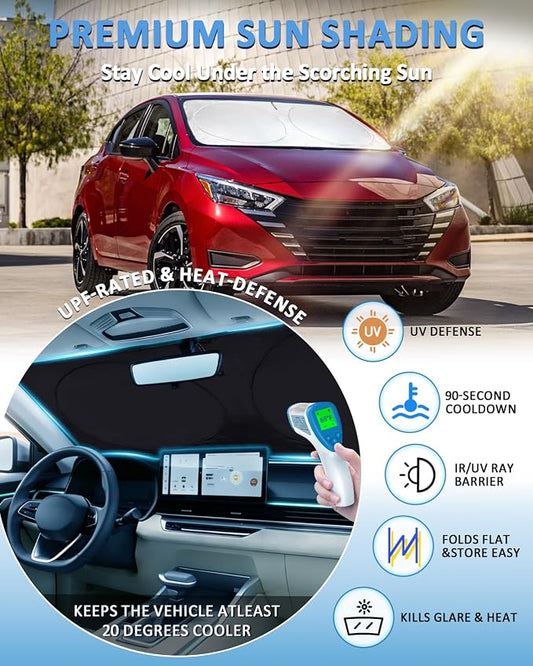 Sun Shade for Nissan Versa Windshield Sunshade Custom Fit for Nissan Versa 2020 2021-2024 2025 Accessories Foldable Front Window Cover UV Bloker Sun Visor Protector