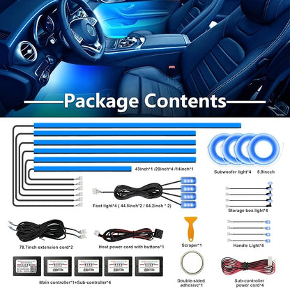 RGBW Acrylic Car Interior Led Kit, Car Accessories 22 in 1 Car Ambient Lighting Kits with APP Control and 213 Color Modes, Multicolor RGBW Neon Car LED Strip Lights with Music Mode