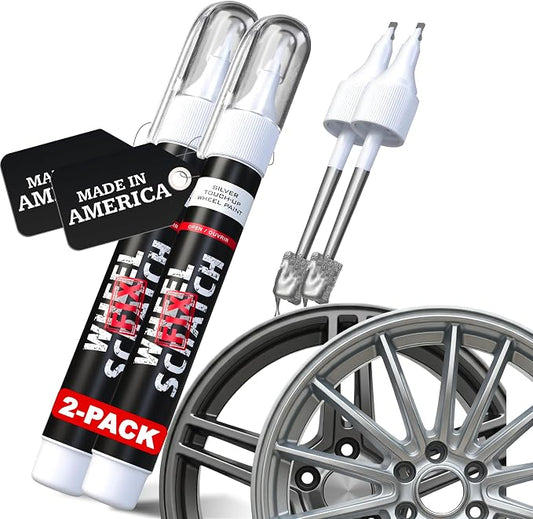 Wheel Scratch Fix® Silver Touch Up Paint for Cars - DIY Alloy Wheel Paint Repair, Curb Rash Remover with Fast-Drying Pen - Long-Lasting OEM Finish Car Rim Paint for Scuffs and Chips at Home, 2-Pack (SILVER PACK (LIGHT & DARK))