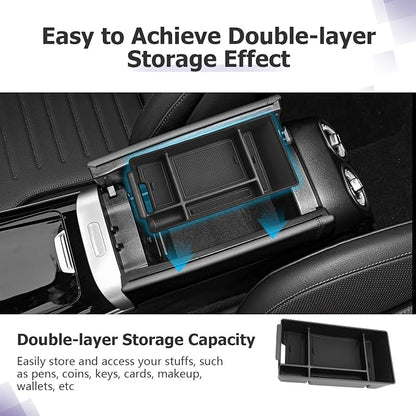 LUWU Center Console Organizer Compatible with 2022-2026 Benz C-Class C300/C300 4Matic/AMG C43/AMG C63 SE Performance W206 Accessories Armrest Console Storage Box Insert Tray ABS Material Black
